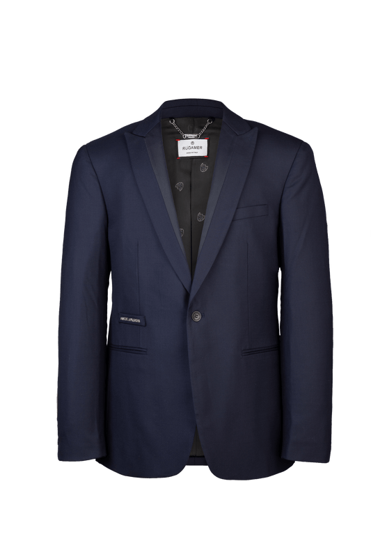 Eleganter Signature Anzug in tiefem Marineblau mit markantem geteiltem Spitzkragen - Symbol maskuliner Raffinesse.
