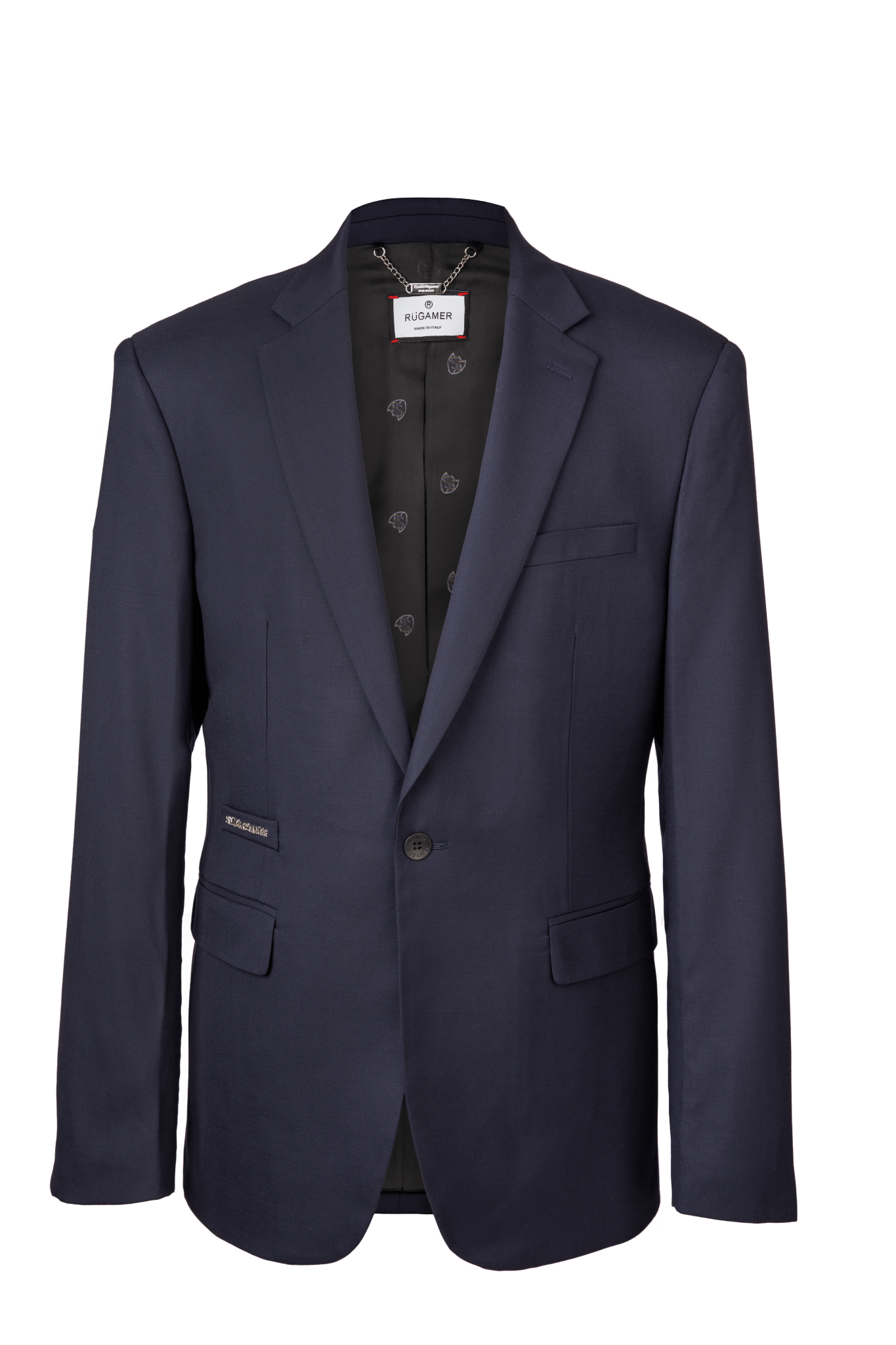 Marineblauer Signature Anzug - klassische Eleganz auf Büste, gefertigt aus italienischer Schurwolle mit Elastan.
