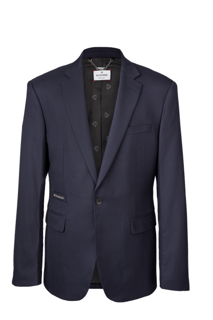 Marineblauer Signature Anzug - klassische Eleganz auf Büste, gefertigt aus italienischer Schurwolle mit Elastan.