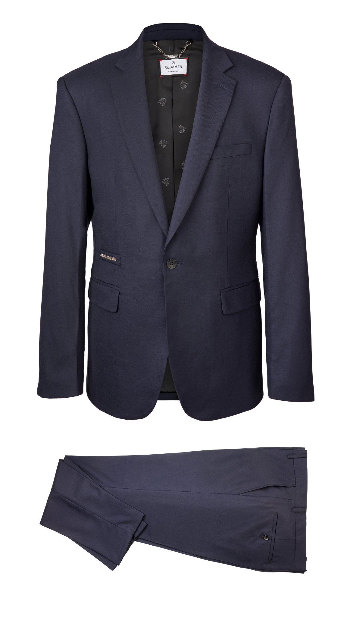 Marineblauer Signature Anzug - klassische Eleganz auf Büste, gefertigt aus italienischer Schurwolle mit Elastan.