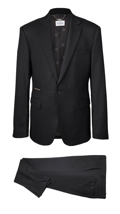 Schwarzer Signature Anzug -präsentiert auf Büste, kraftvoller Ausdruck italienischer Eleganz.